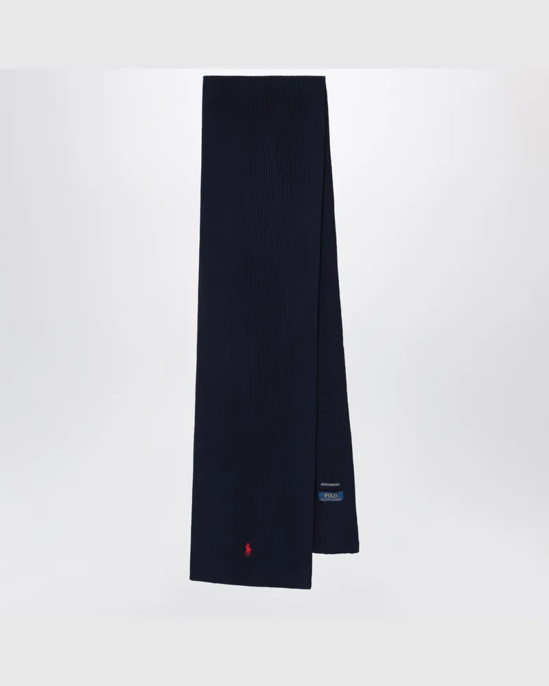 Ralph Lauren Marineblauer Wollschal mit gesticktem Pony Blue