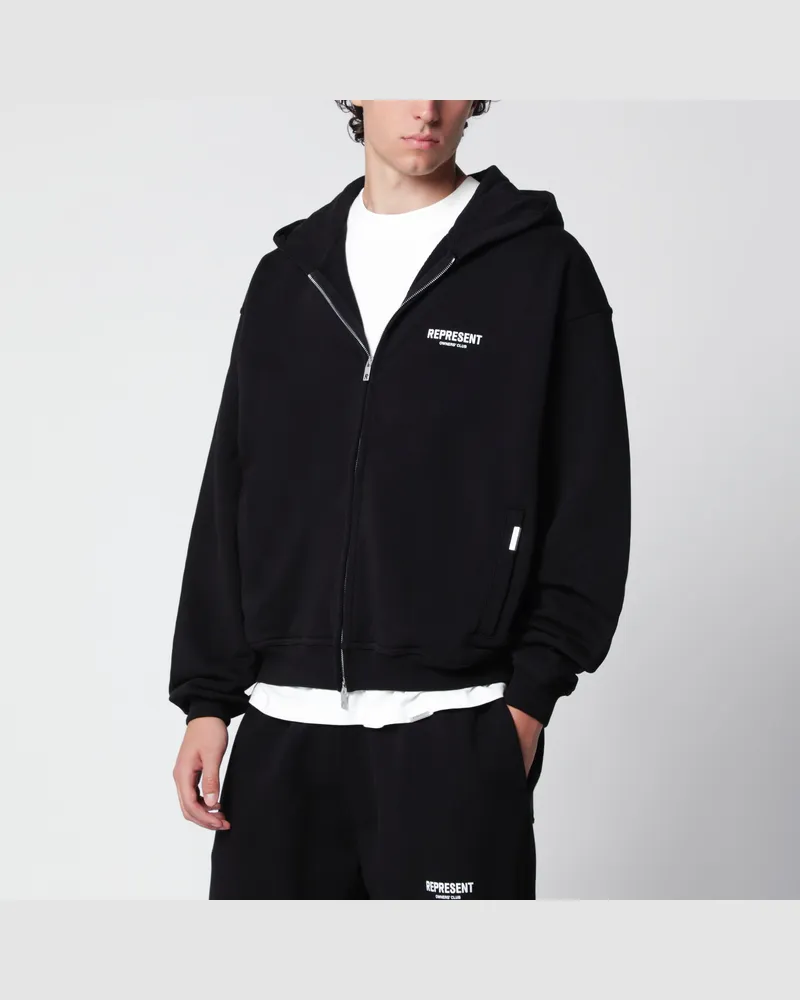 REPRESENT Schwarzer Baumwoll-Hoodie mit Reißverschluss Black
