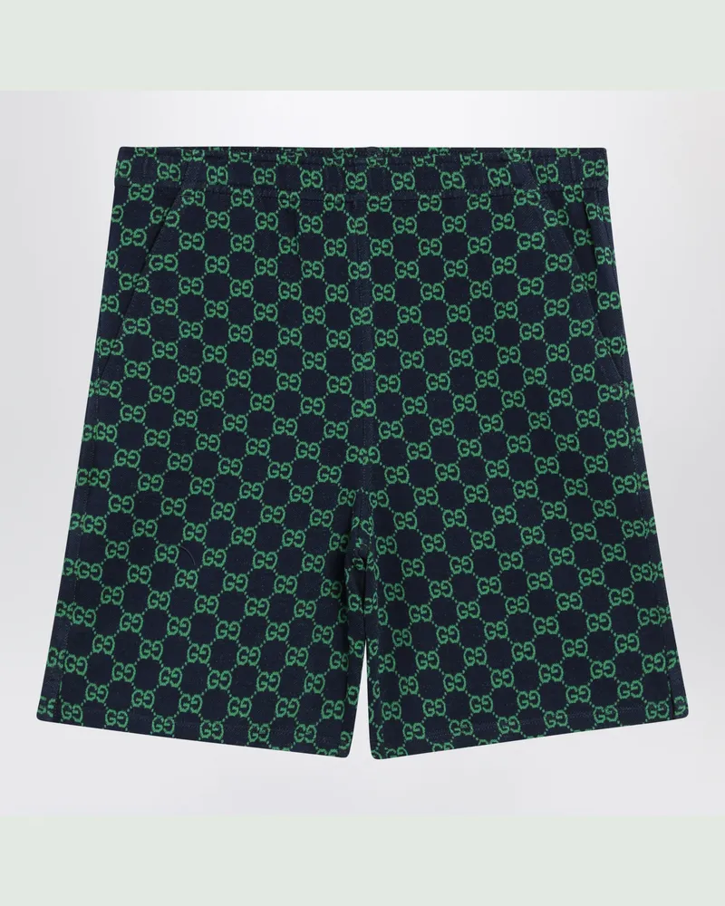 Gucci Shorts aus GG-Baumwollpiqué in Marineblau/Grün Blue