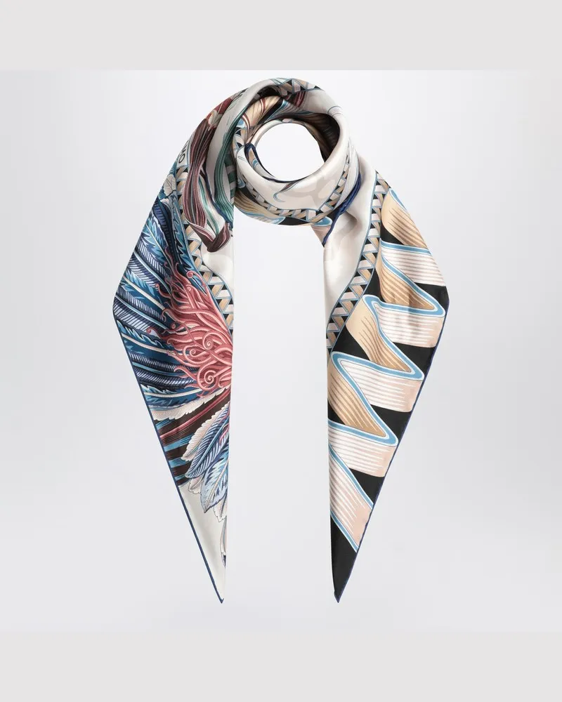 Ferragamo Elfenbein/blauer Seidenschal mit Giada-Print Weiß