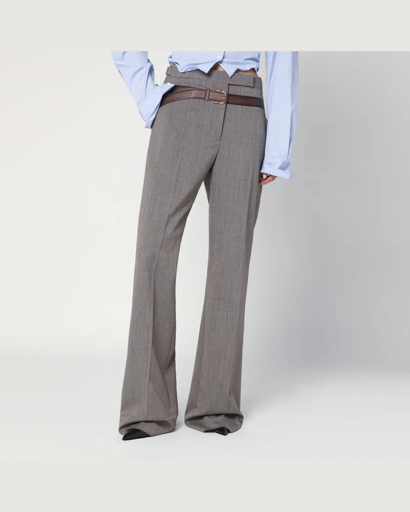 Prada Hose aus Wollmischung mit bedrucktem Gürtel Brown