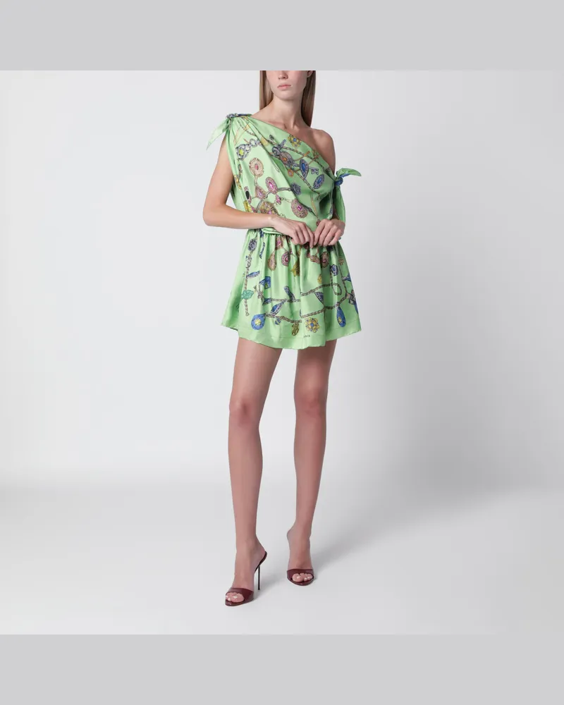 Versace Grün bedrucktes Minikleid aus Seidentwill Multicolor