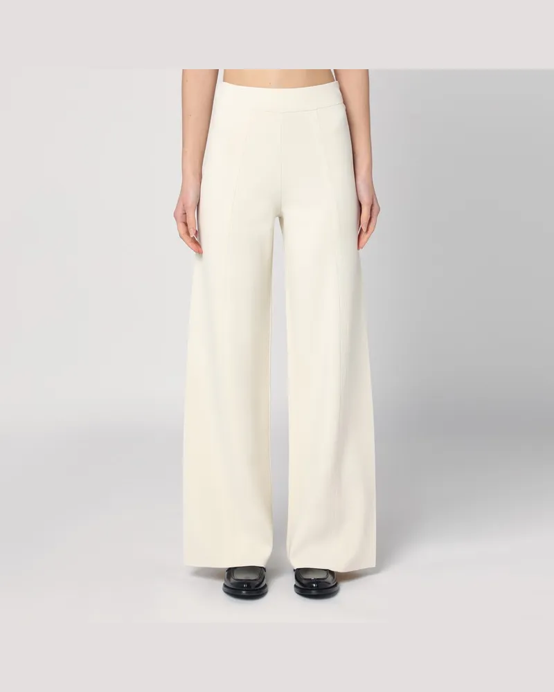 Max Mara Elfenbeinfarbene Viskose-Strickhose mit weitem Bein Weiß
