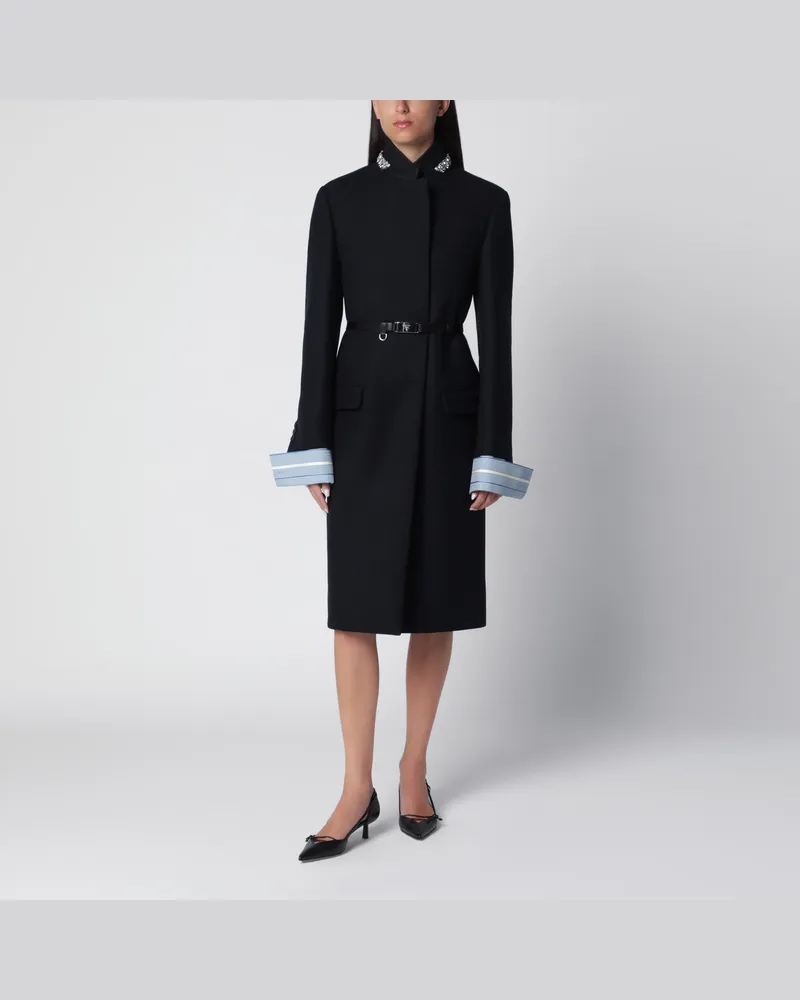 Prada Blauer Wollmantel mit Gürtel Blue