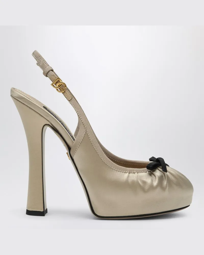 Dolce & Gabbana Cremefarbener Satin High Slingback Beige