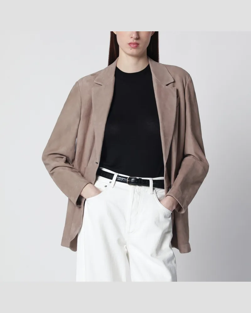 Brunello Cucinelli Hellbrauner Wildleder-Einreiher-Blazer 