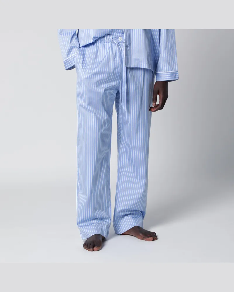 TEKLA Hellblaue Pyjamahose mit weißen Streifen Light