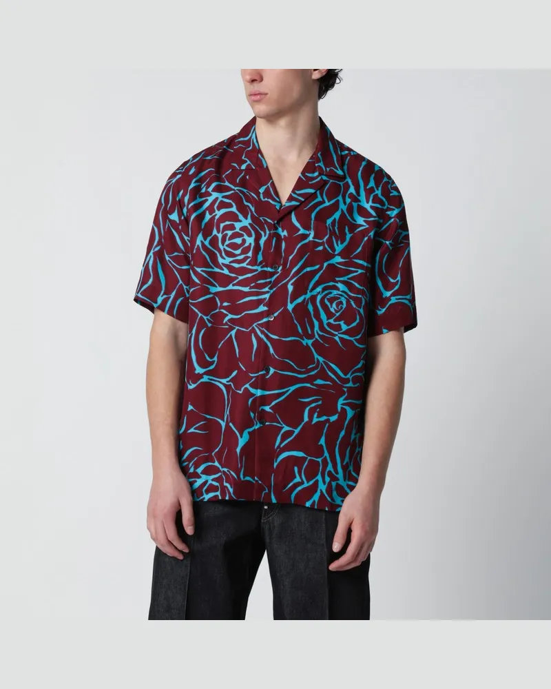 Dries van Noten Bordeauxfarbenes Hemd mit Archive-Rose-Print Burgunderrot