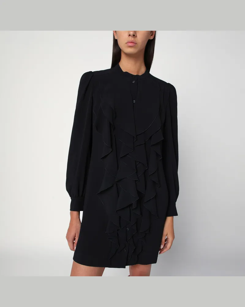 Chloé Schwarzes Kleid mit Rüschen aus Seidengemisch Black
