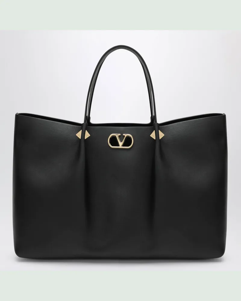 Valentino Garavani Große Rockstud Shopping-Tasche aus schwarzem Leder Black