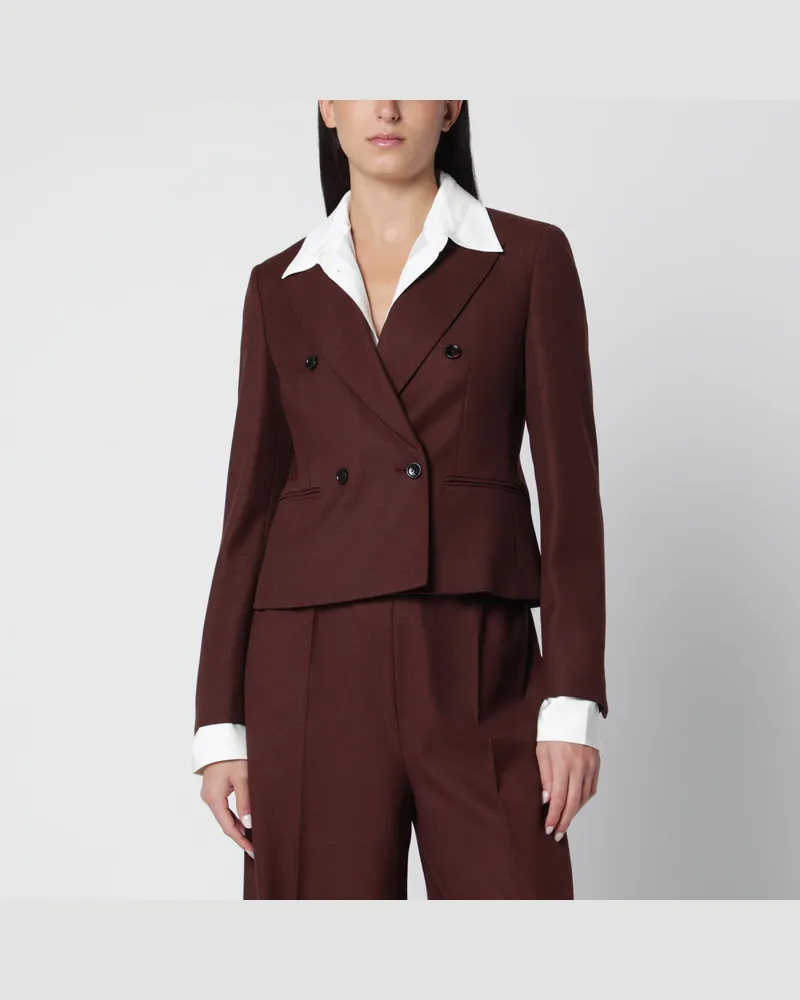 Max Mara Double-breasted burnt denim-effect wool jacket Brown