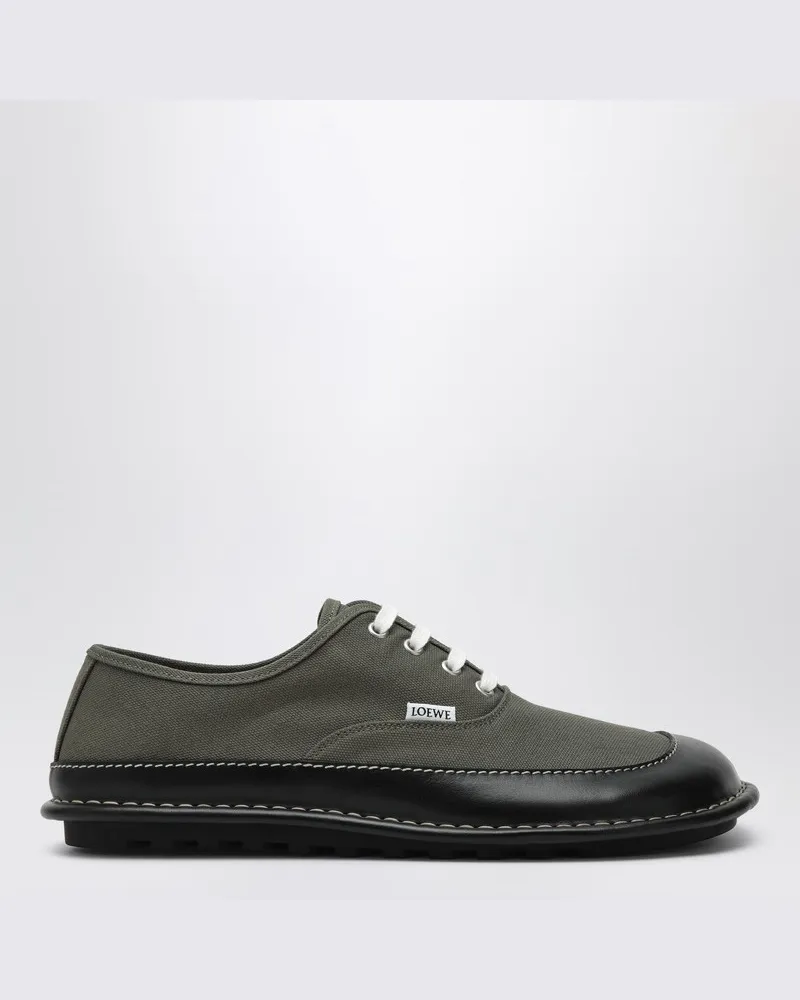 Loewe Bay Schnürschuhe aus khakifarbenem Canvas und Leder Grün