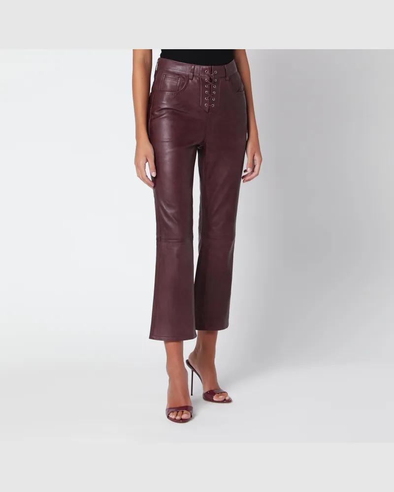 ROTATE Birger Christensen Braune Caprihose aus Leder mit ausgestelltem Bein Burgundy