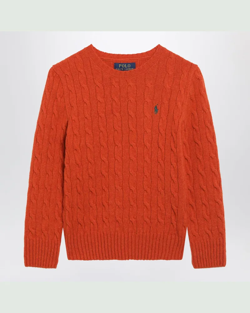 Ralph Lauren Orangefarbener Zopfpullover aus Wolle und Kaschmir Orange