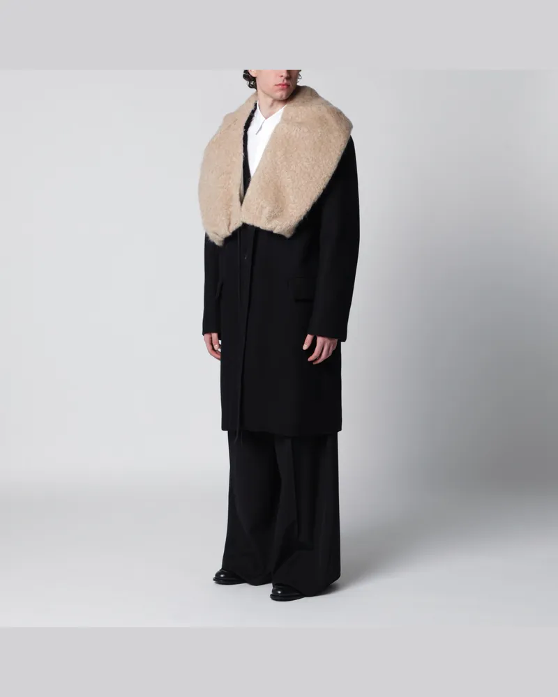 Dries van Noten Schwarzer Mantel mit abnehmbarem Ausschnitt Black