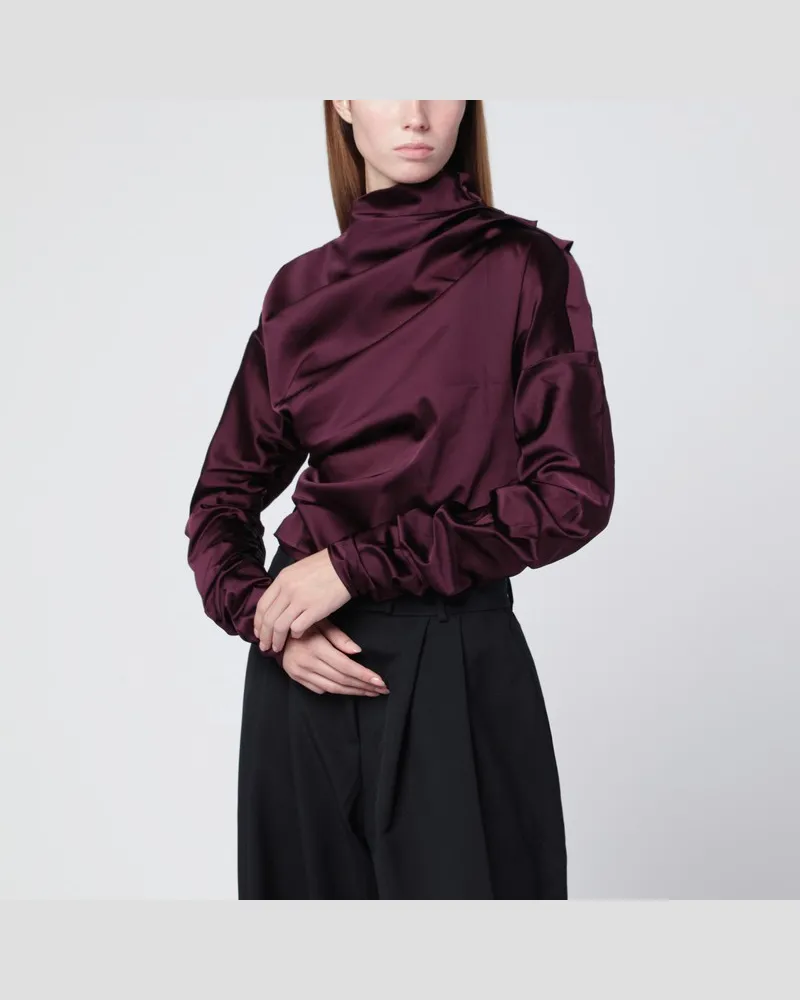 Ganni Malvenfarbene Satinbluse Rot