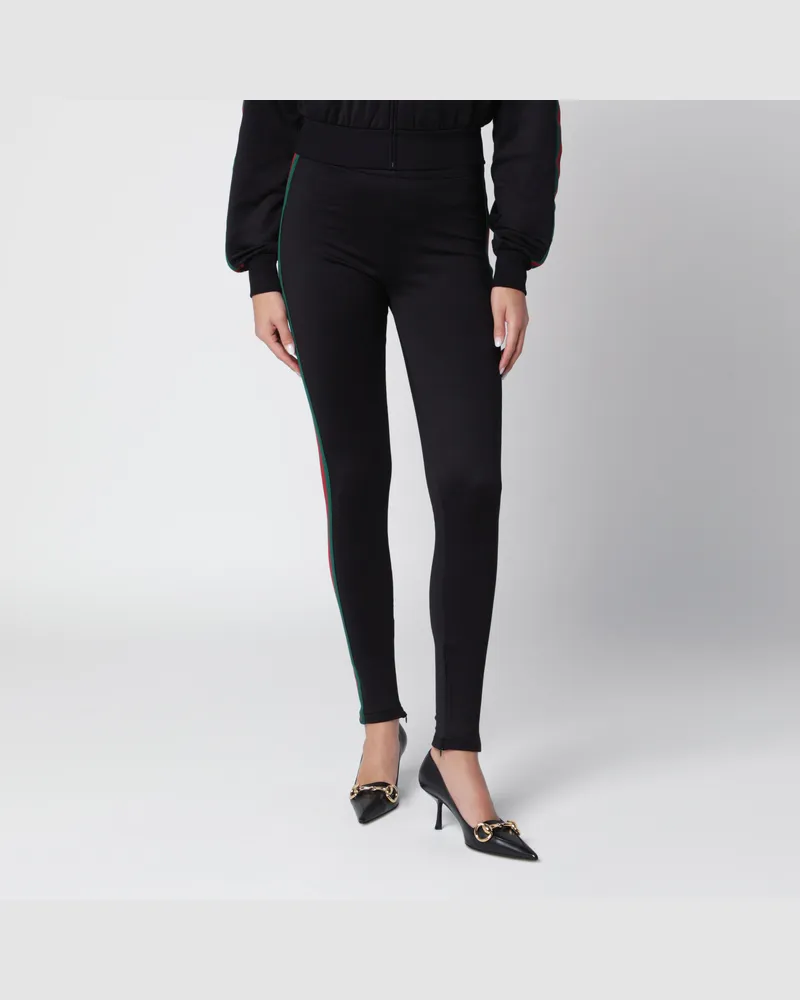 Gucci Schwarze Leggings mit Web-Streifen aus Baumwollmischung Black