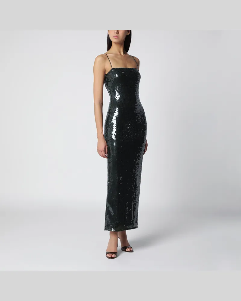 ROTATE Birger Christensen Olivschwarzes Maxikleid mit Pailletten Green