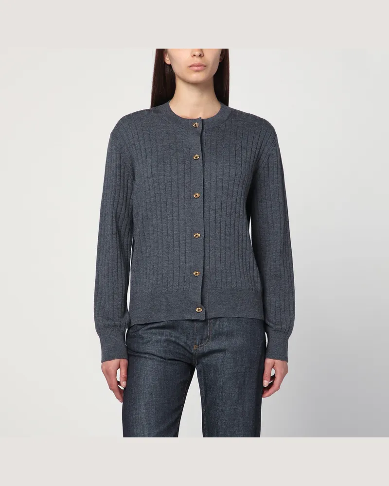 Bottega Veneta Graue Strickjacke aus Rippstrickwolle Grey