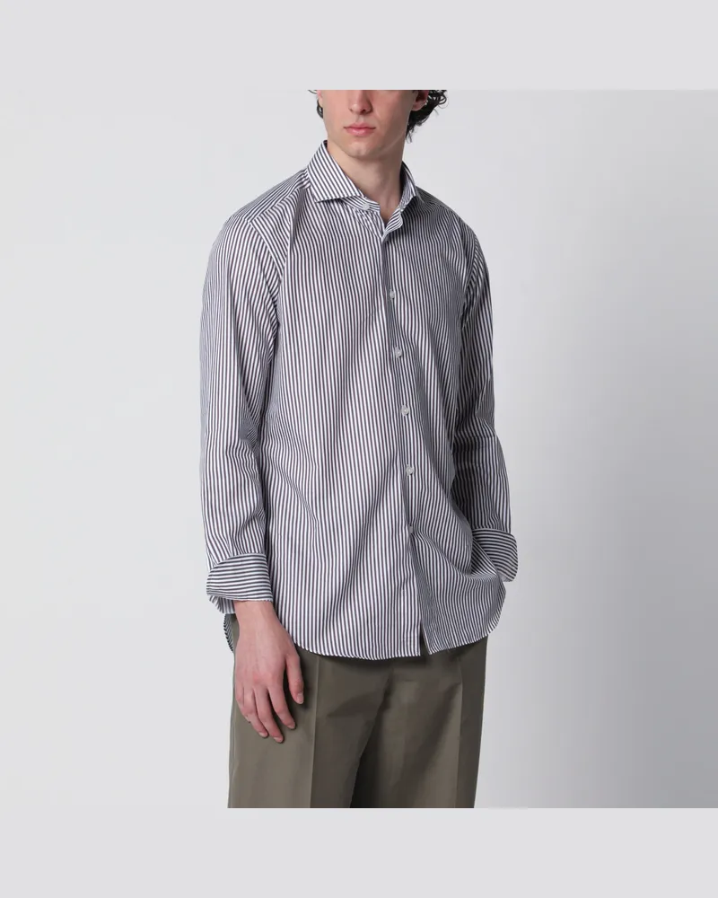 XACUS Weiß/braun gestreiftes Travel-Hemd Beige