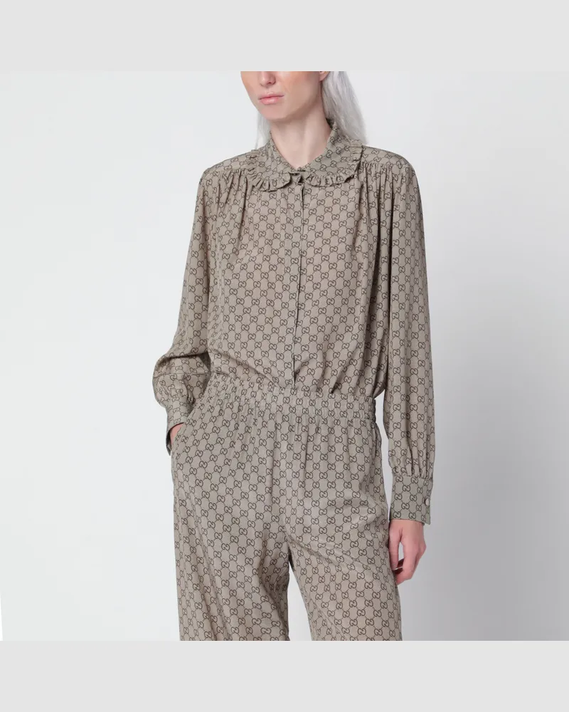 Gucci Bedruckte beigefarbene Seidenbluse Beige