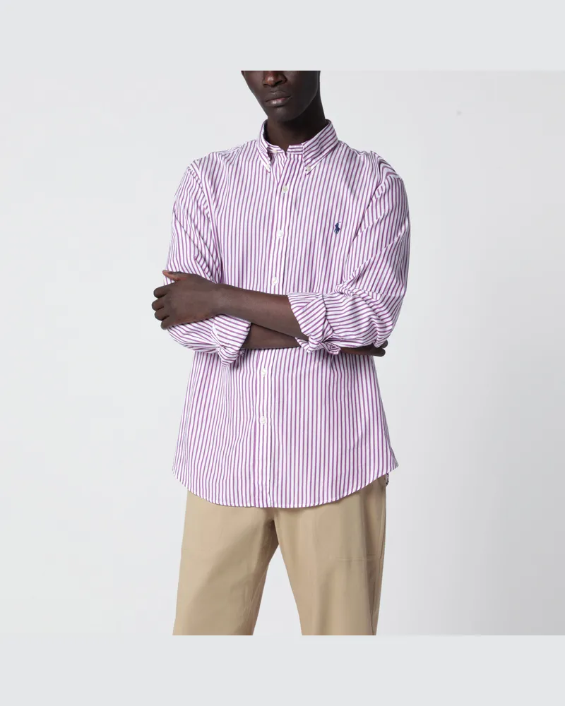 Ralph Lauren Gestreiftes Popeline-Hemd Custom-Fit weiß/lila Purple