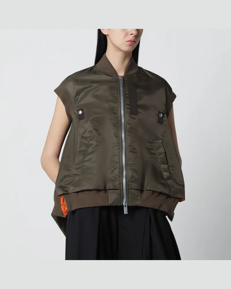 Sacai Weste aus khakigrünem Nylon 
