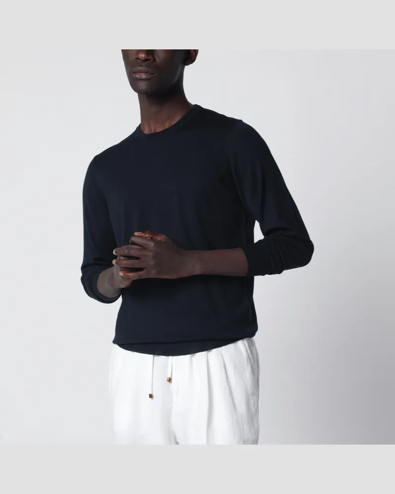 Drumohr  Marinblauer Wollpullover mit Rundhalsausschnitt 