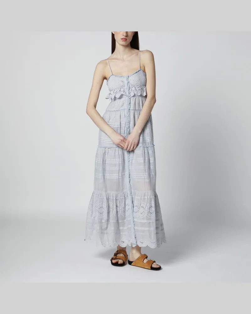 Isabel Marant Hellblaues langes Paule-Kleid aus Baumwolle und Spitze Light