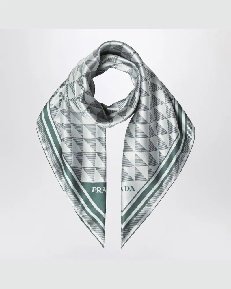 Prada Smaragdgrüner bedruckter Seidentwill-Schal 90x90 Green