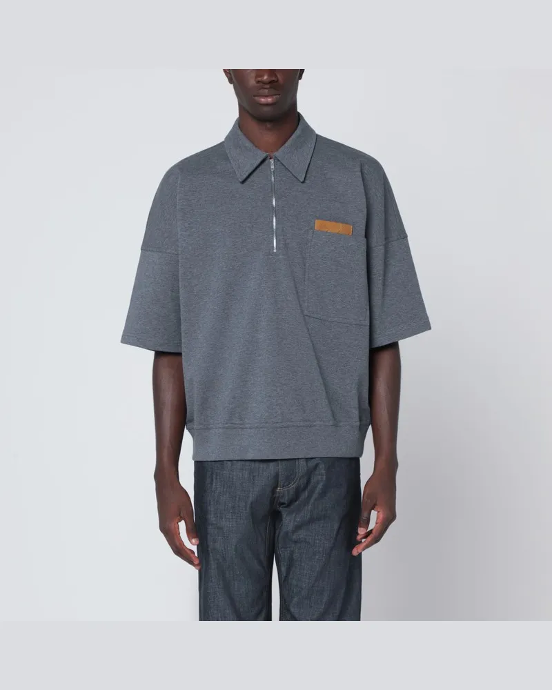 Bottega Veneta Dunkelgraues Polo mit Intrecciato-Detail Grau