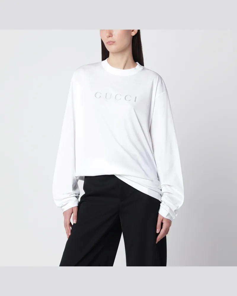 Gucci Weißes T-Shirt mit Rundhalsausschnitt aus Baumwolljersey White