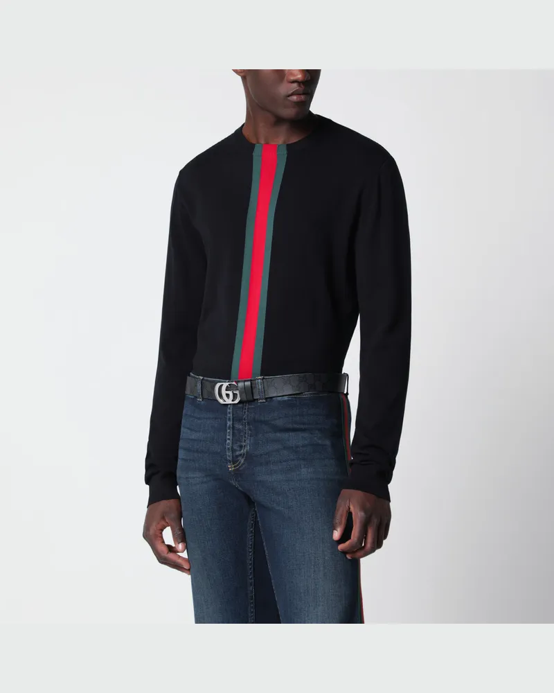 Gucci Strickpullover aus Baumwolle mit Web-Band Blue