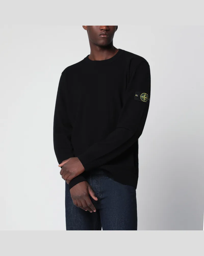Stone Island Schwarzer Rundhalspullover aus Wolle Black