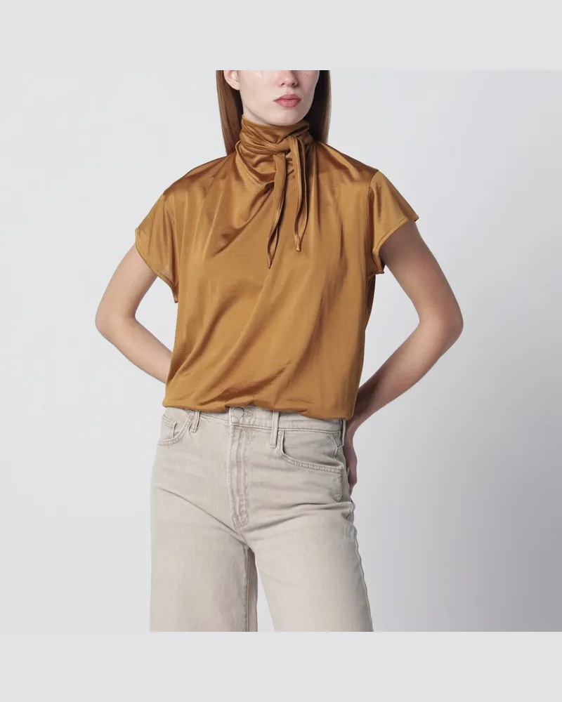 Christophe Lemaire Zimtbraunes T-Shirt mit Halstuchdetail Braun