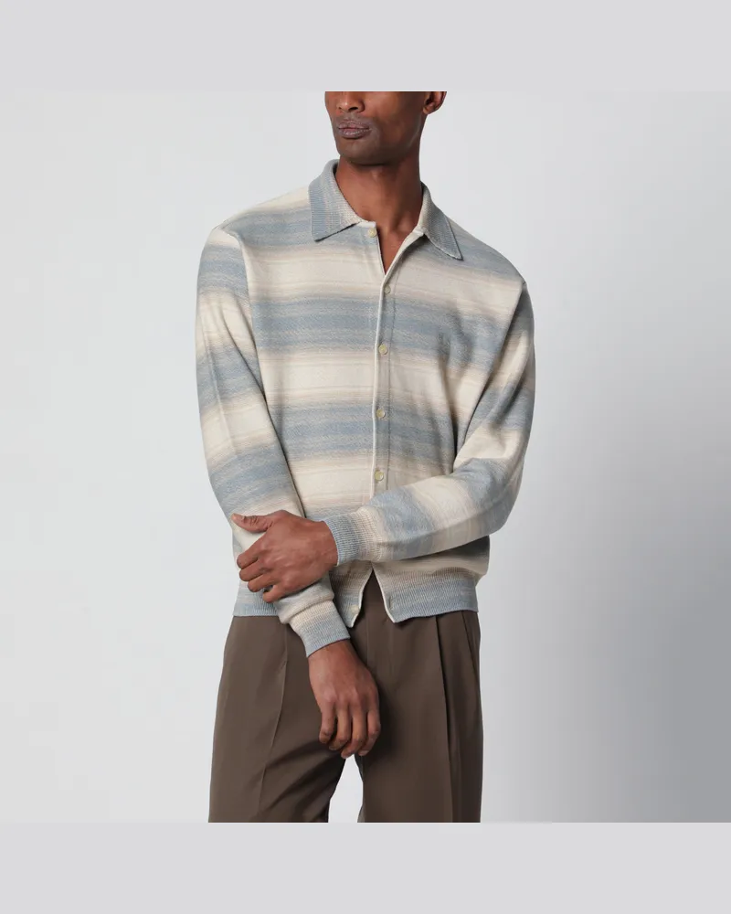 AURALEE Blau-beiger Strickcardigan mit Streifen aus Baumwolle und Seide Beige