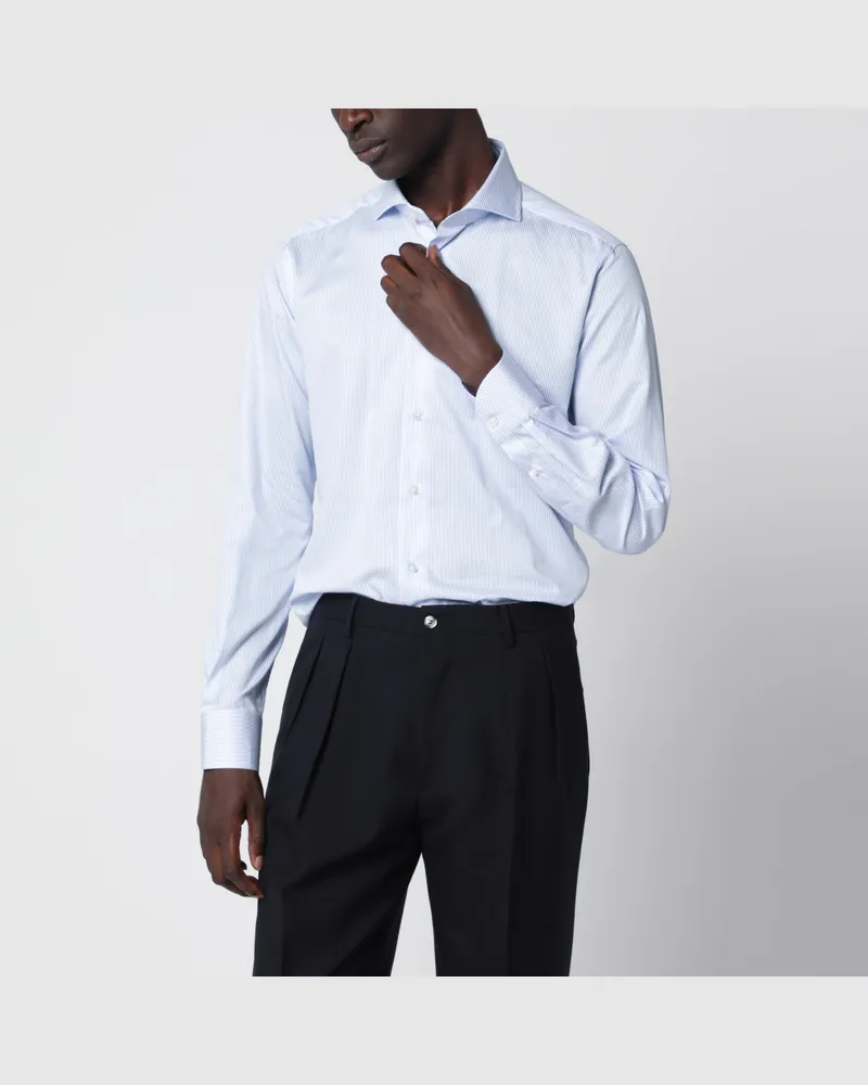 XACUS Weiß gestreiftes Travel Hemd in Tailor Fit Light