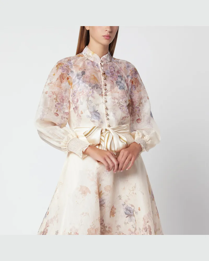 Zimmermann Bluse „Creme Ascent" aus Seiden-Leinen-Mischgewebe Multicolor