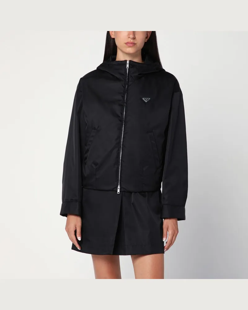 Prada Schwarze Jacke mit Reißverschluss aus Re-Nylon Schwarz