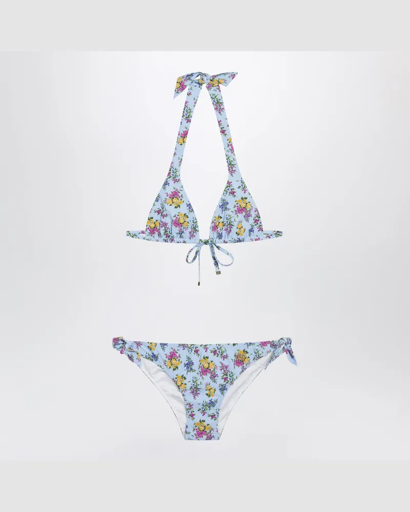 Dolce & Gabbana Bikini mit Schiebedreieck und Blumenprint, hellblau Multicolor