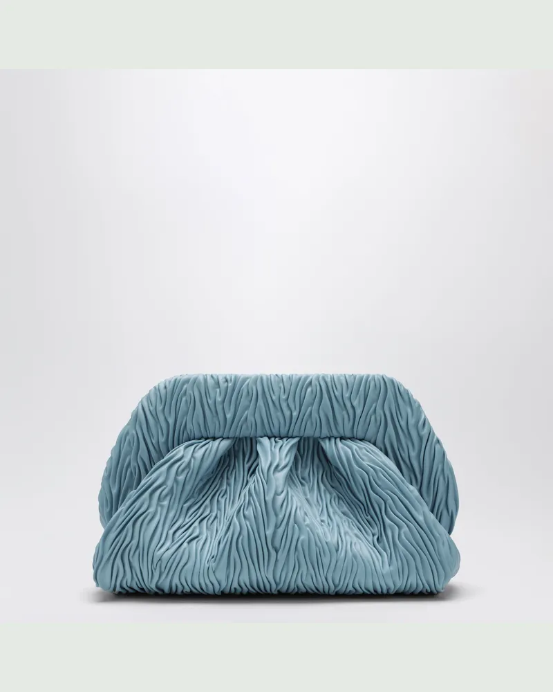 THEMOIRÈ Blaue Bios-Clutch aus gerafftem veganem Leder Light