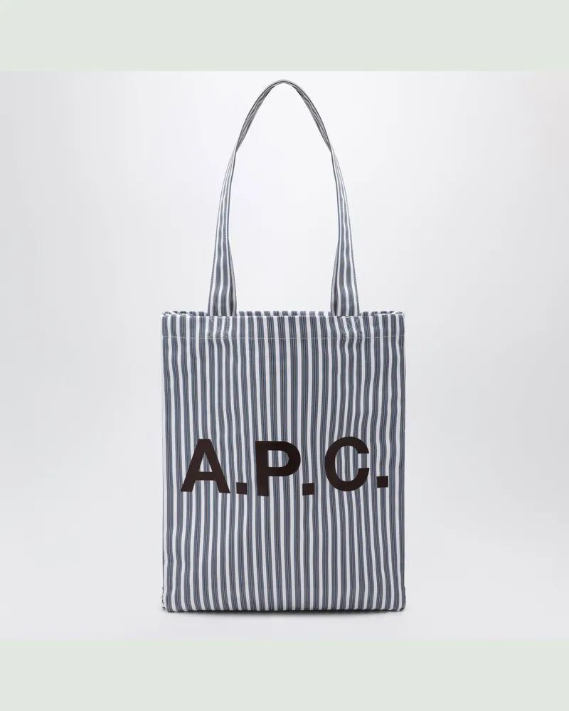 A.P.C. Light blue striped Lou tote bag in cotton Blue