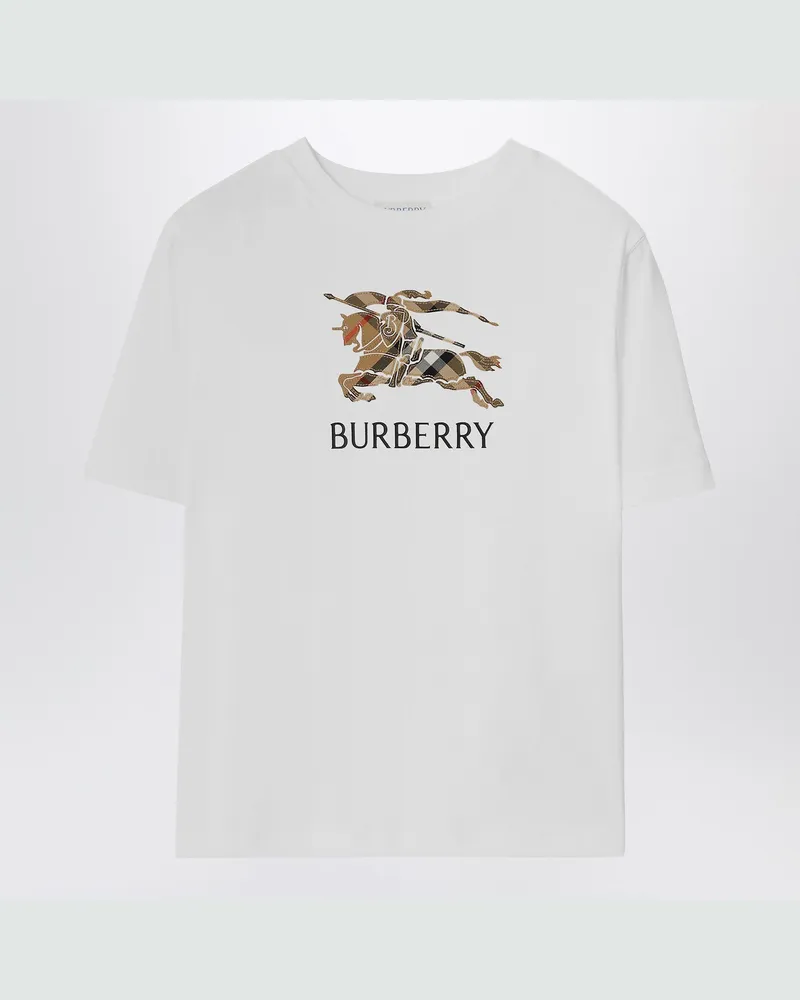 Burberry Weißes Baumwoll-T-Shirt mit EKD-Karomuster 