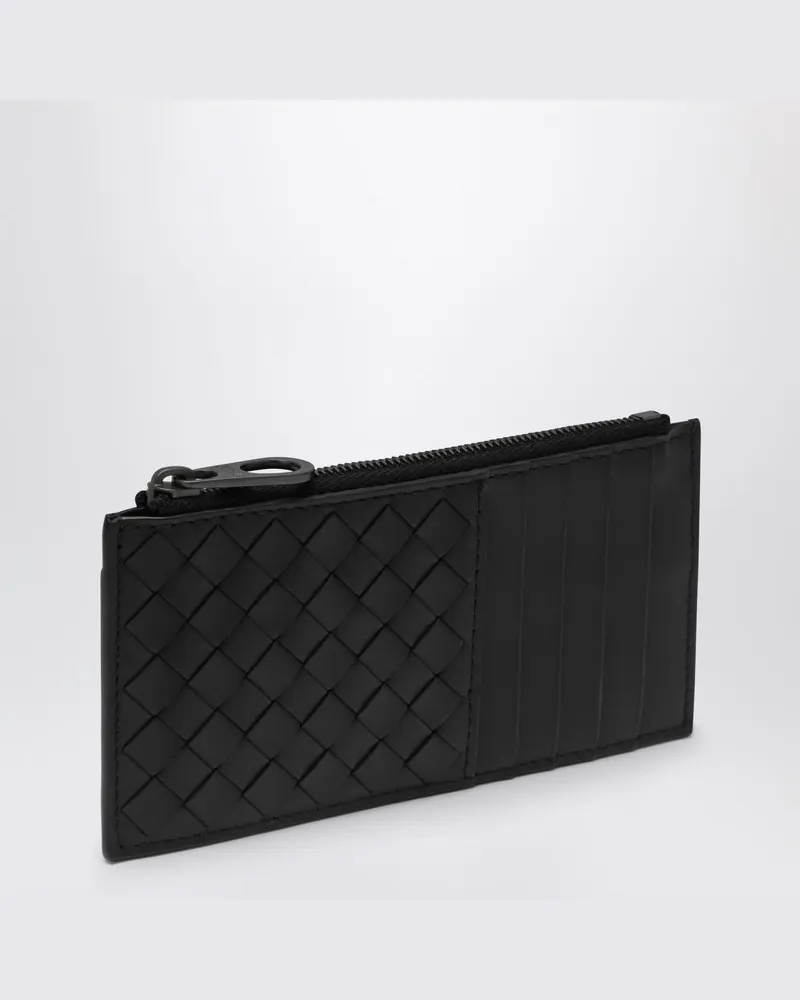 Bottega Veneta Schwarzes Kreditkartenetui mit Reißverschluss und Flechtmuster 