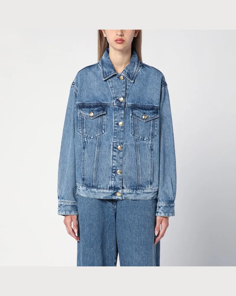Palm Angels Jeansjacke aus Denim mit Dschungeleinsatz Blau
