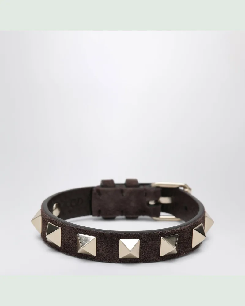 Valentino Garavani Armband Rockstud aus Veloursleder in Ebenholzbraun Brown