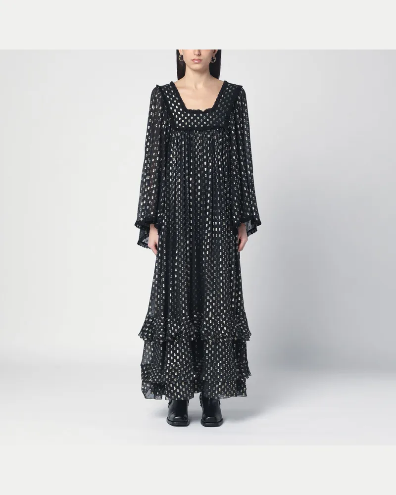 Chloé Schwarzes Maxikleid mit Rüschen aus leichter Seide Black