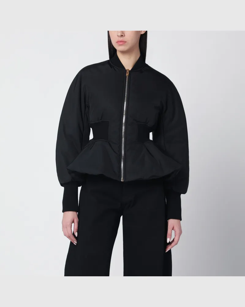 Alaïa Schwarze Peplum-Bomberjacke aus Wollmix Black