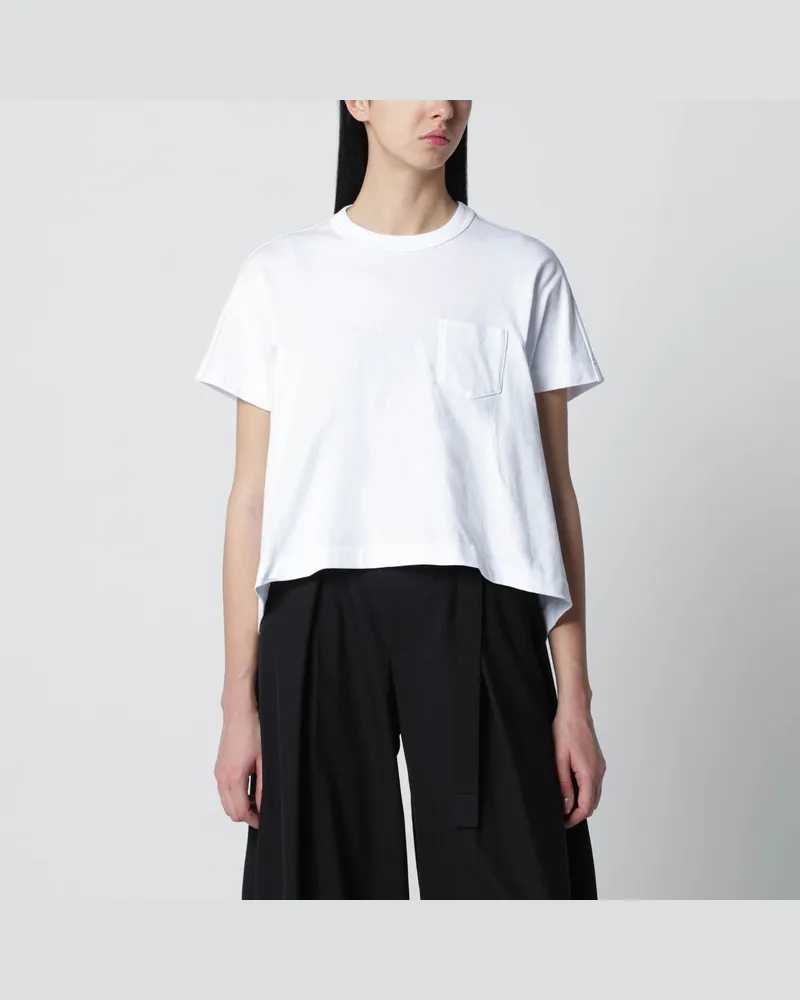Sacai Weißes cropped T-Shirt aus Baumwolle White