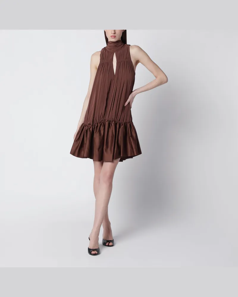 ROTATE Birger Christensen Dunkelbraunes Gathered-Minikleid mit Raffungen Brown